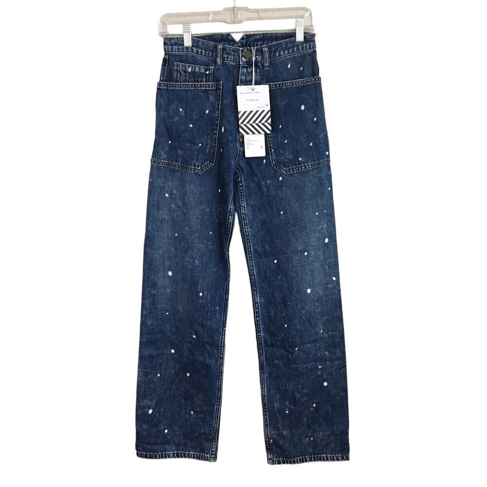 NWT Free People x Sandrine Rose Bleached Polka Dot Straight Leg Jeans Size 26 - Picture 4 of 9